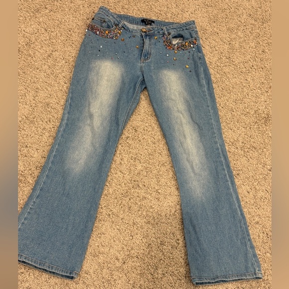 ECI New York Blue Flare Wide Leg Jeans with Distressed Detailing - Picture 2 of 8